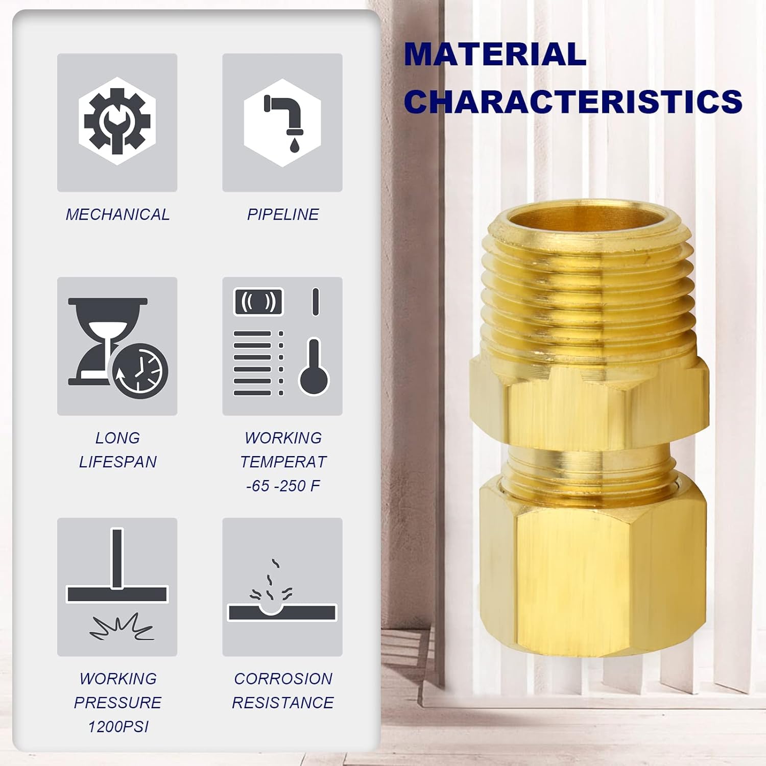 ChillWaves Brass Compression Tube Fitting, 1/2" OD x 1/2" NPT Male Compression Union Connector(5-PACK)