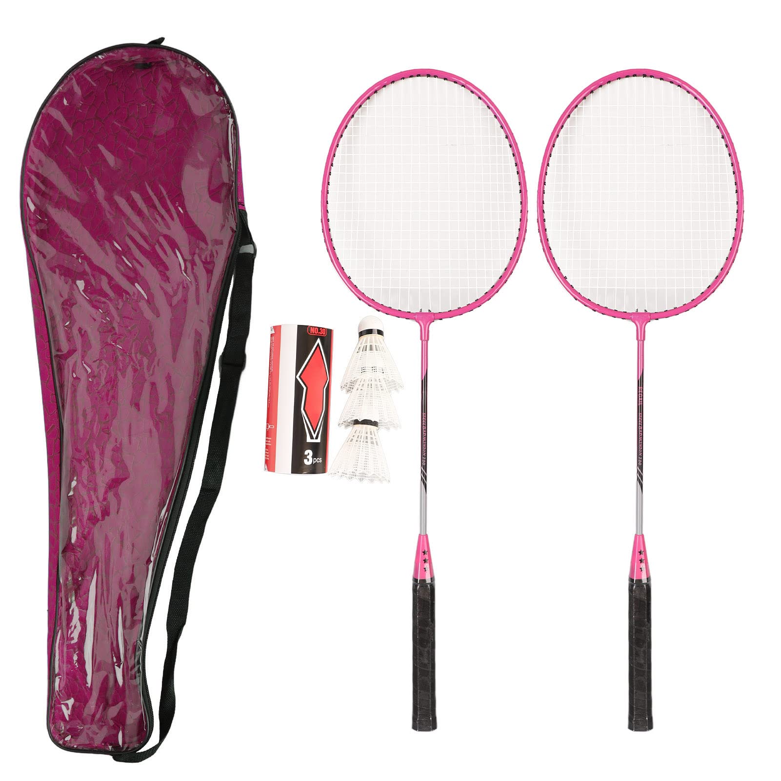 Badminton Rackets Iron Alloy Lightweight Professional Badminton Racquets with 3 Balls and Storage Bag for Beginners Students Training Sports Enthusiasts (Pink)