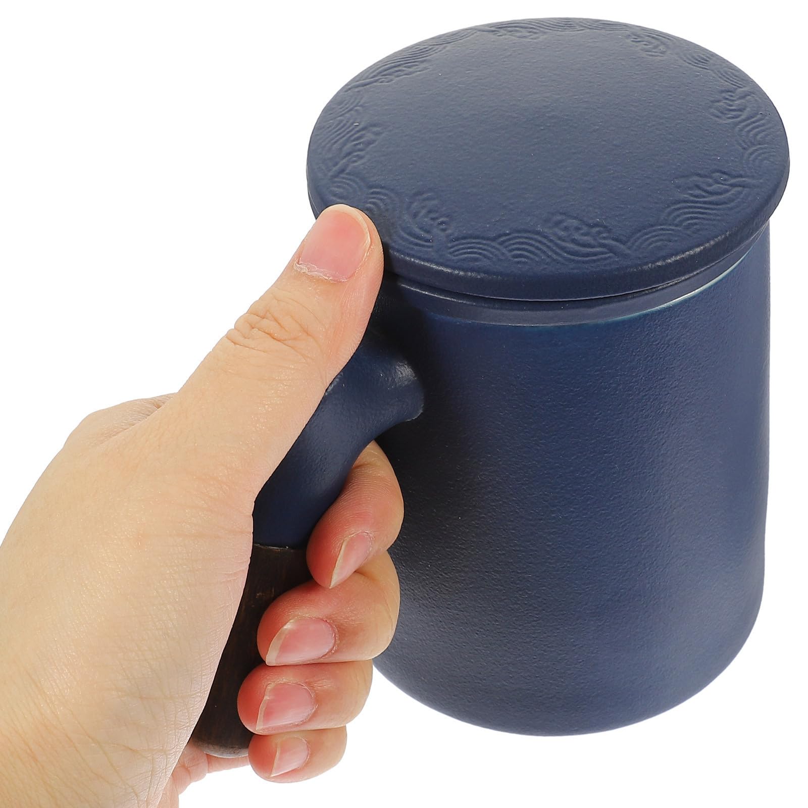 Hemobllo Taza con Filtro de Té 320ml de Cerámica Azul con Tapa | Hogar y Oficina, Diseño para Separar Hojas, Ayuda a Reducir Residuos y Mantener la Bebida Limpia