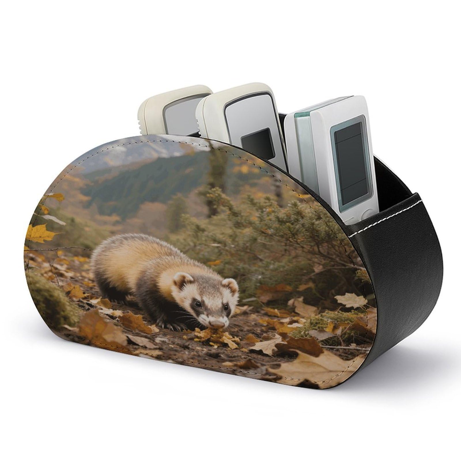 VstaDank Ferret - Badger Remote Control Holder with 5 Compartments PU Leather TV Remoter Caddy Desktop Organizer TV Remote Holder Remote Box for Media Controllers Office Supplies