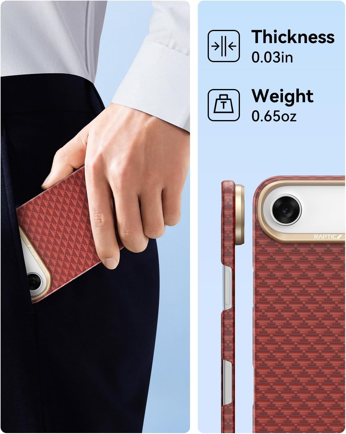 RAPTIC 2025 for iPhone Air 6.5 inch, Compatible with MagSafe, Non-Slip & Ultra Slim Light Case for iPhone Air with Caseless Feeling, 1500D Aramid Fiber Textures, [Tactile Woven-Oriental]