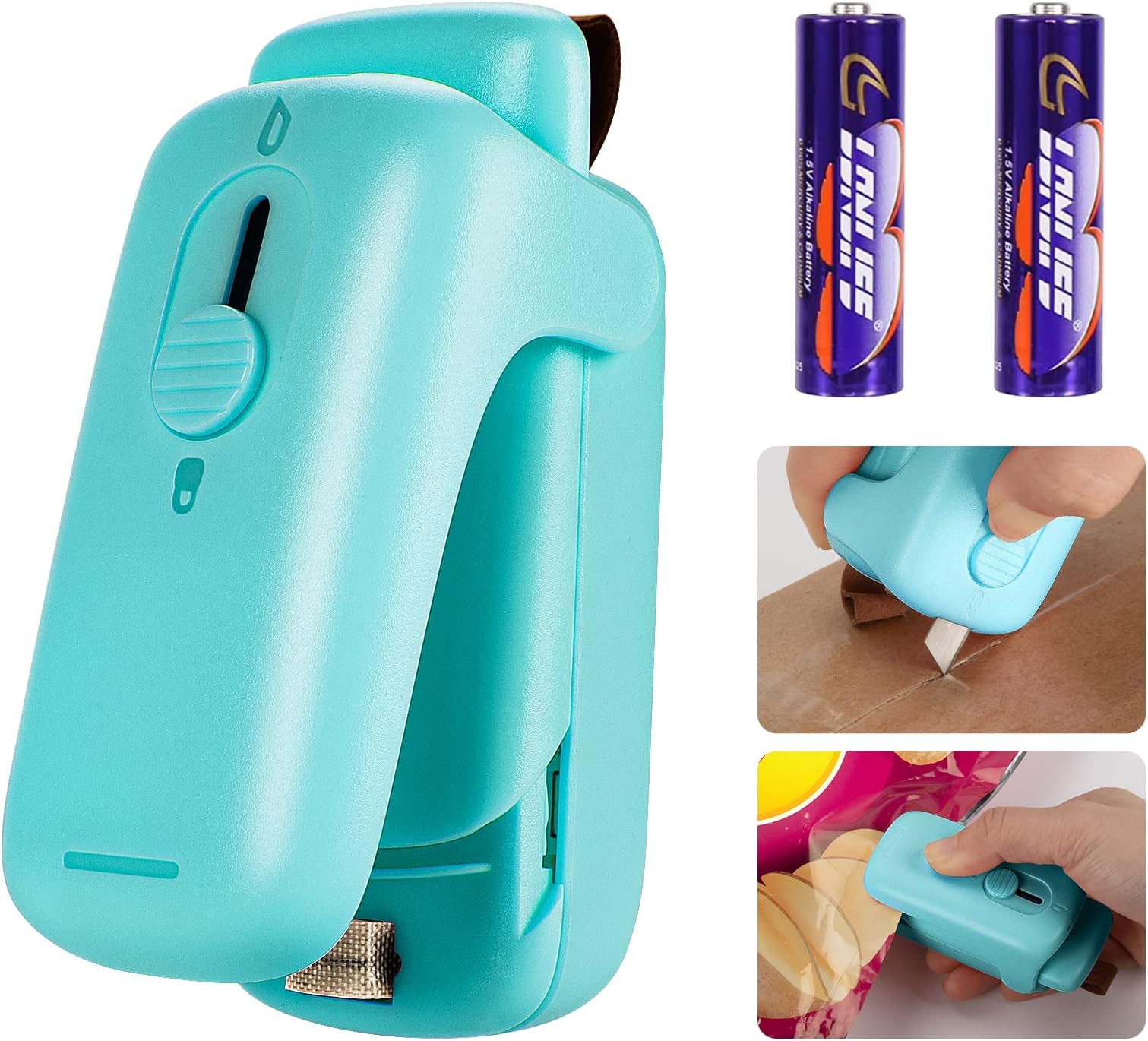 Mini Chip Bag Sealer - Heat Seal with Cutter & Magnet, Portable Mini Sealing Machine to Reseal Plastic Bags & Keep Snacks Fresh (2xAA Batteries Included)