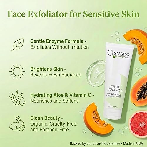 Miniatura 3 de Ongaro Beauty Exfoliante facial orgánico - Exfoliante facial limpiador de enzimas de frutas - removedor de piel muerta para la cara - Limpiador