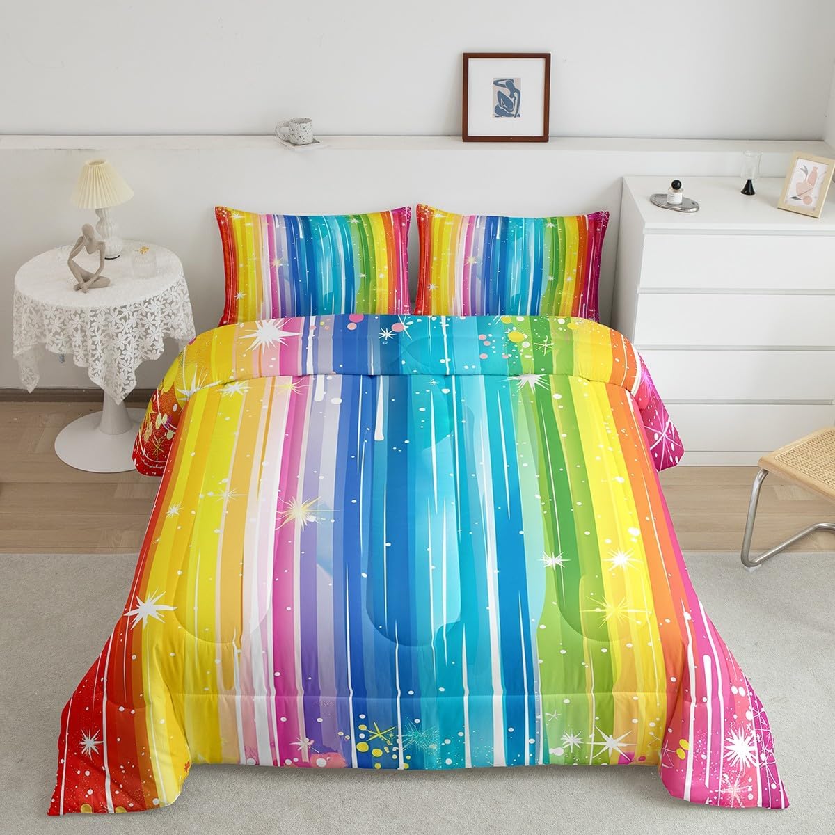 Erosebridal Rainbow Queen Size Comforter Set, Colorful