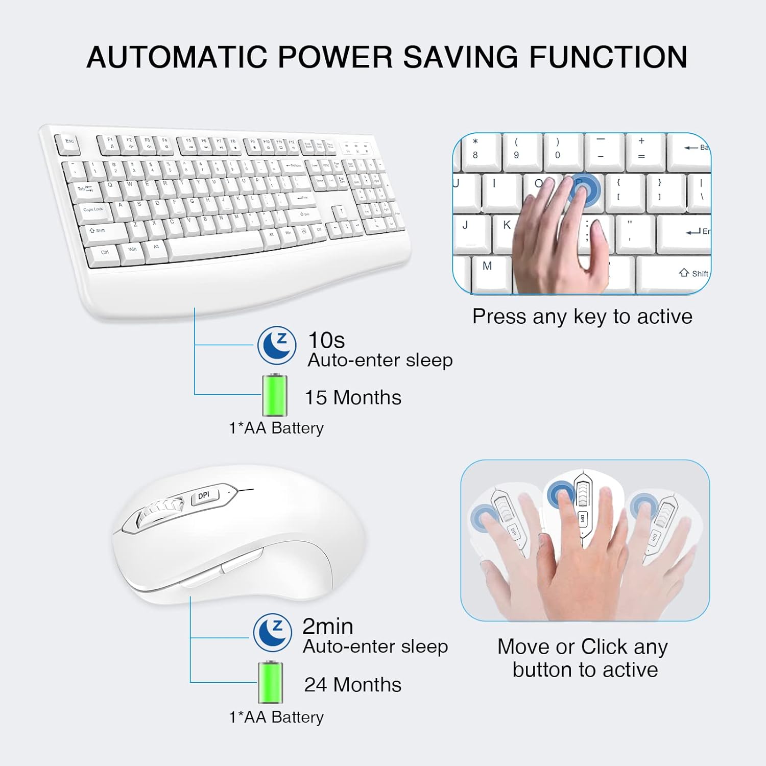 Wireless Keyboard and Mouse Combo, Full-Sized 2.4GHz Wireless Keyboard with Comfortable Palm Rest and Optical Mouse for Windows, Mac OS PC/Desktops/Computer/Laptops (White)