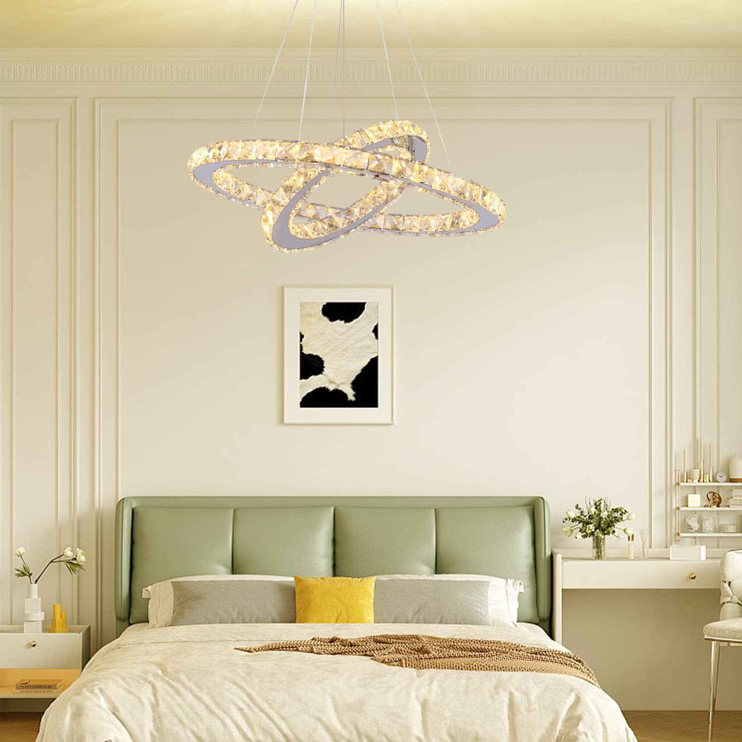 Finktonglan Moderne kristallen kroonluchter, LED-plafondlamp, verzonken montage, voor slaapkamer, woonkamer, hal, 6500 K, koel wit