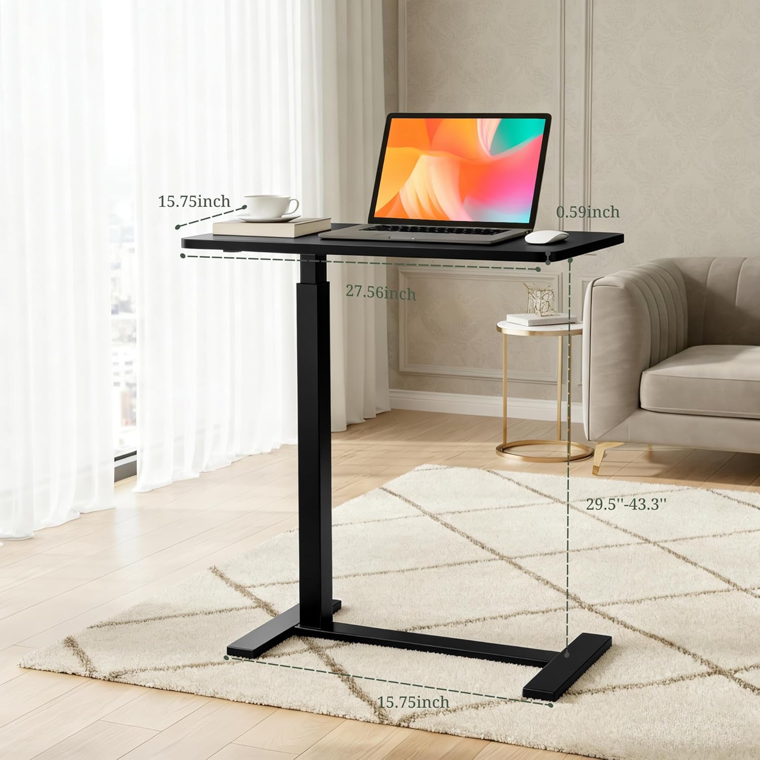 Mobile Standing Desk, Adjustable Height Desk with Hidden Casters, Portable Laptop Computer Table with Rolling Wheels, for Sit Stand Workstation, Compact and Sturdy for Home, Office, Dorm, Black