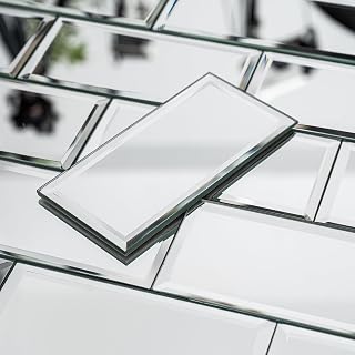 40-Pack Greek Silver Beveled Mirror Glass Tiles - 3x6 Real Mirror Subway Tile - Upgraded Industrial Self-Adhesive Backing for Kitchen Backsplash, Accent Wall & Home Decor (Approx. 5 Sq.Ft)