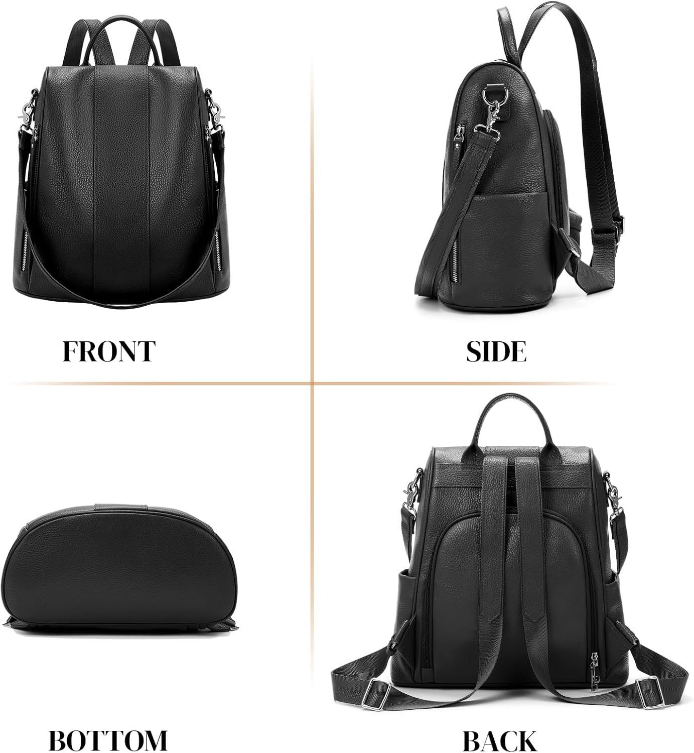 Leather Backpack Purses, Anti-theft Genuine Leather Backpack Bags for Women, Large Capcacity Fashion Convertible Shouler Bags for School Travel Daily - Image 6