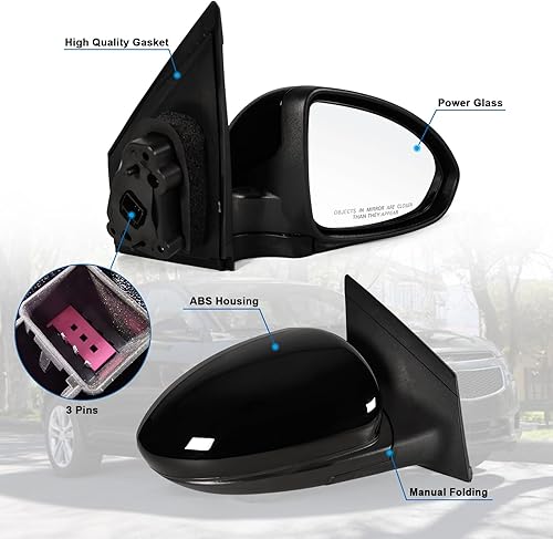 Miniatura 7 de Lqito Espejo lateral derecho del pasajero para Chevy Cruze SedanHatchback 2011-2015 con cristal eléctrico sin calefacción sin señal de giro, Match