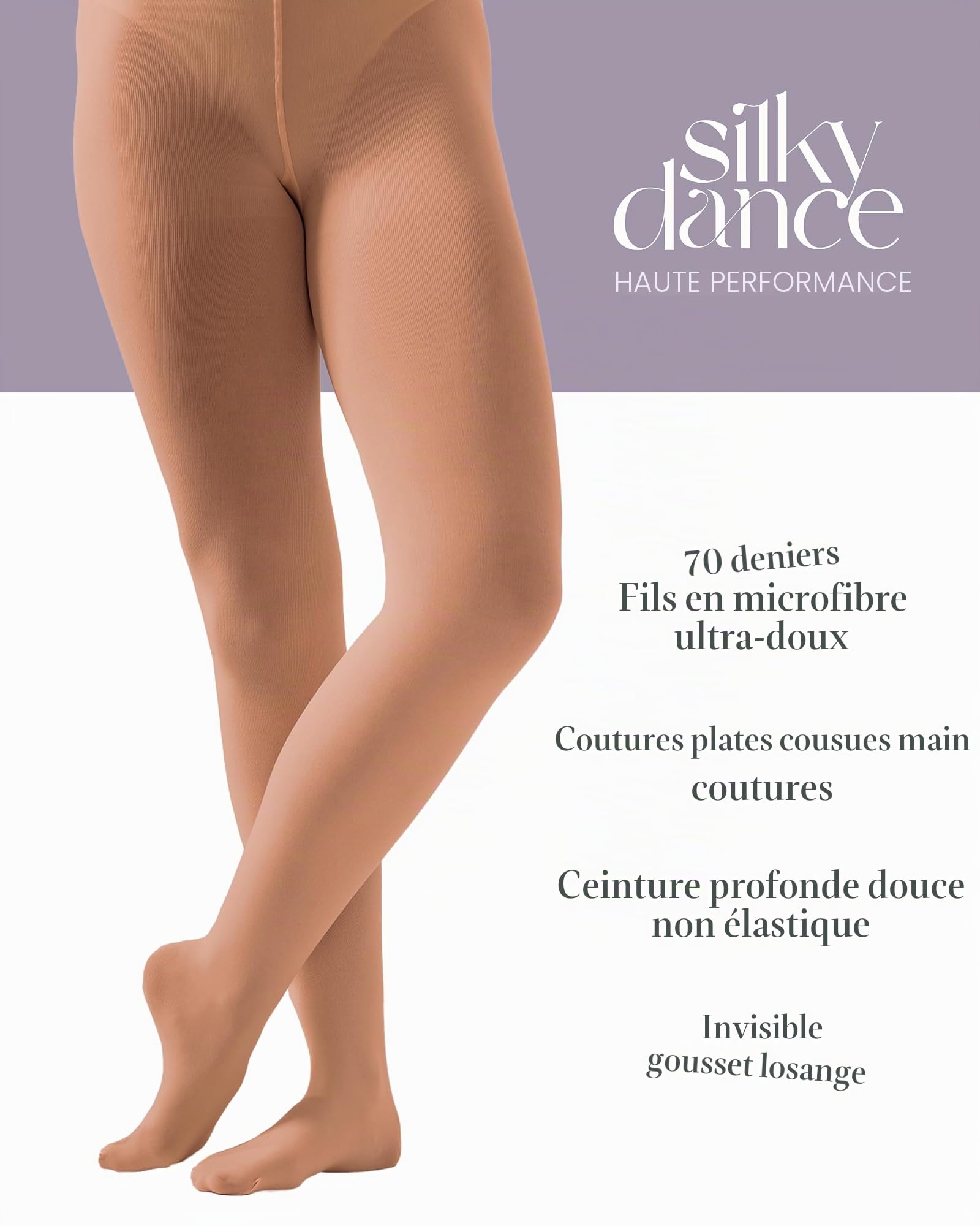 Collants de danse avec pieds en tissu 70 deniers haute performance, collants de ballet pour filles et femmes, rose et marron clair