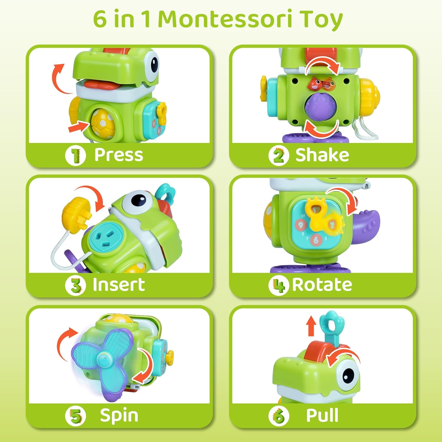 Dinosaur Busy Cube, Sensory Toys for Toddlers 1-3, Activity Cube Baby Travel Toy for Infant Baby 9-12-18 Months, First 1st Birthday Gifts for Boys Girls