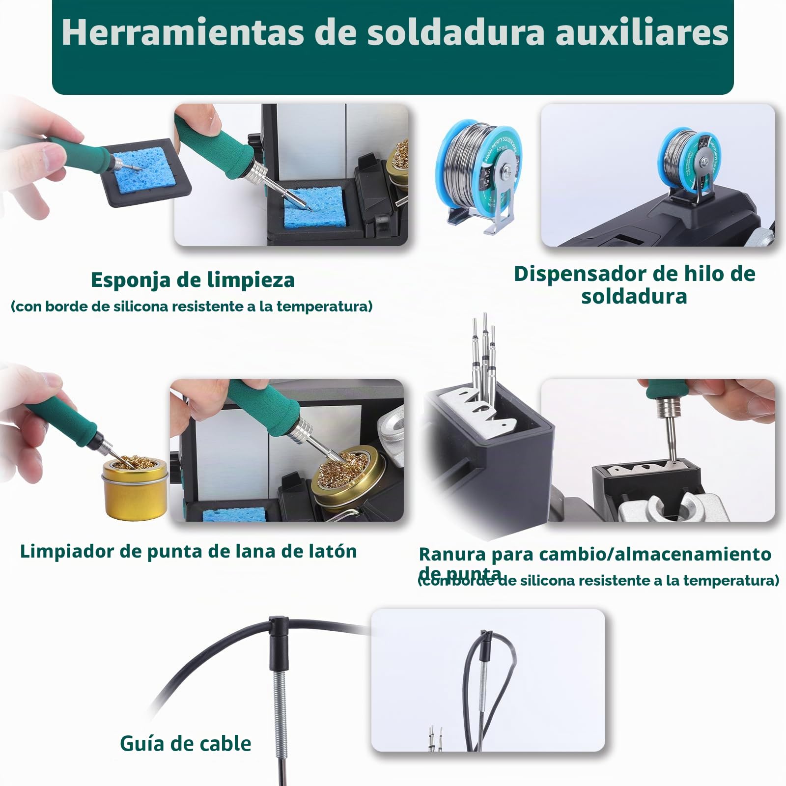 YIHUA 982D Estacion de Soldadura de Precisión con 3 Puntas de Soldador C210 y 3 C245, Alambre de Soldar sin Plomo, Empuñadura Compatible con C210 y C245, Calibración Automática de Temperatura