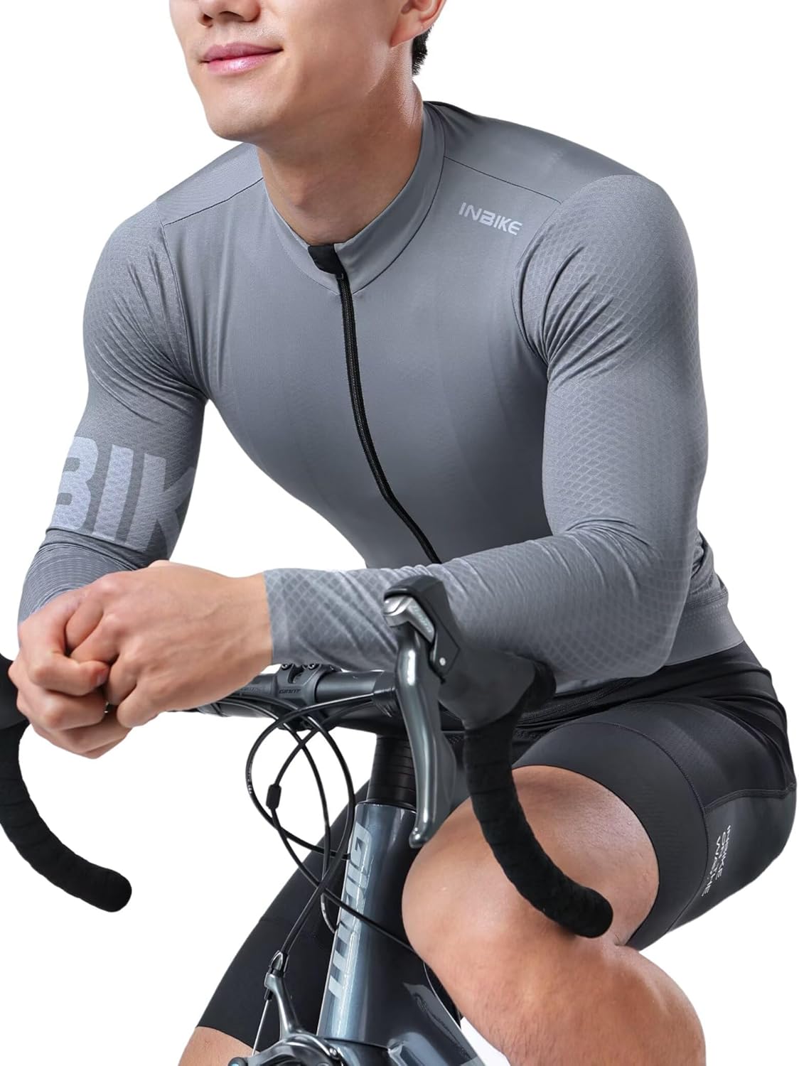 INBIKE Cycling Jersey Men, Long Sleeves Quick Dry Bike Shorts with Pockets, Moisture Wicking Bicycle Tops for Road Biking MTB