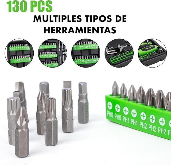 130pcs Professional Complete Tool Case | Ideal Small Size Car | With Socket Set, Screwdriver Bits and Ratchet | Chrome Vanadium - 5
