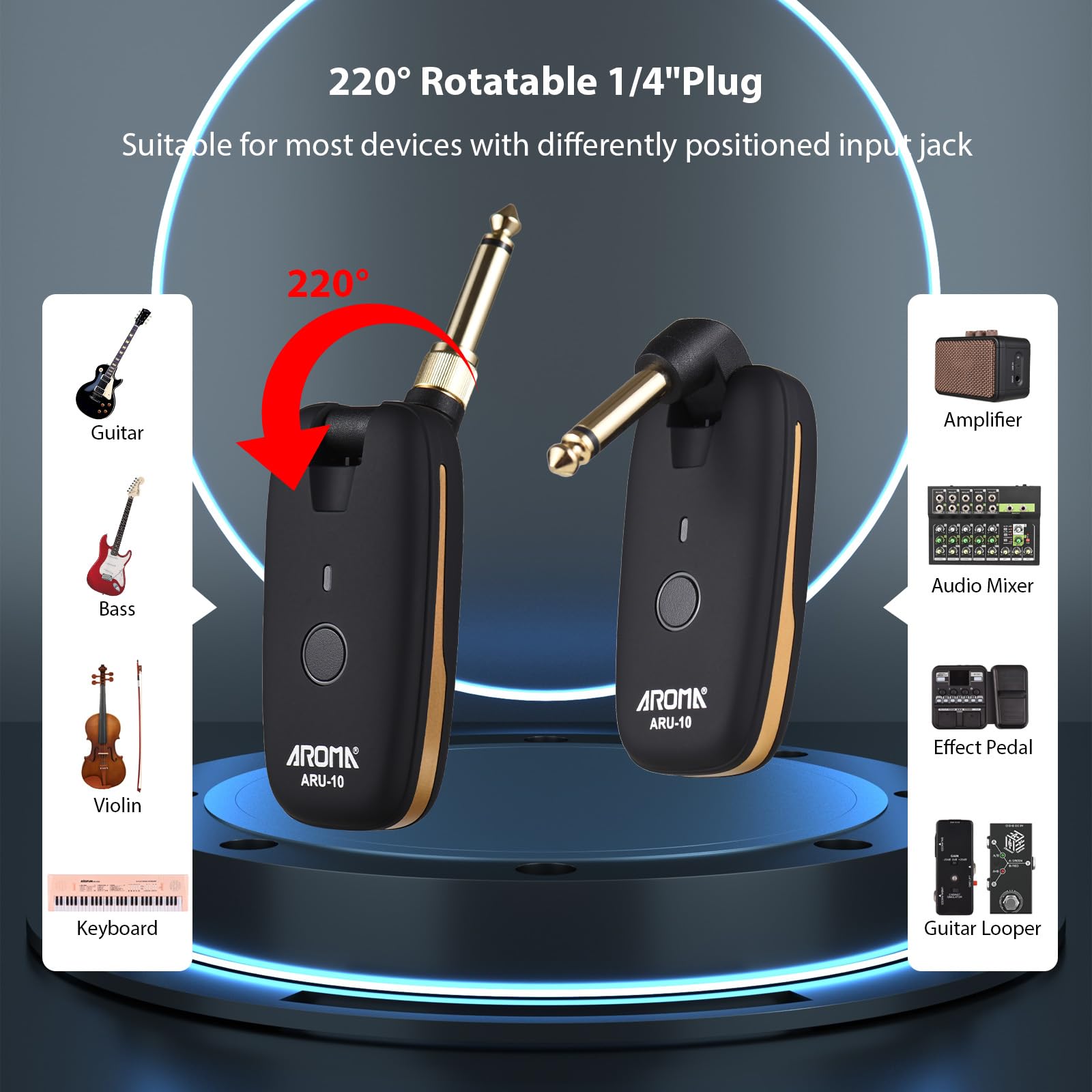 Bezprzewodowy system gitarowy, bezprzewodowy system gitarowy, przenośny odbiornik UHF do gitary elektrycznej, basowej, elektrycznych instrumentów dętych, transmisja w czasie rzeczywistym,