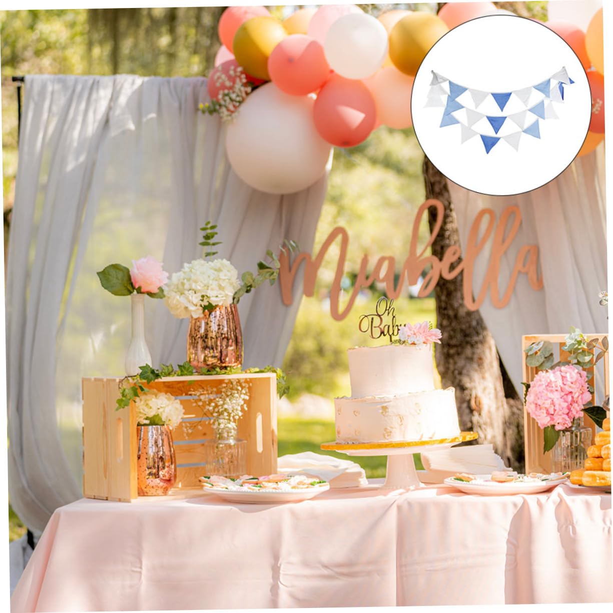 VICASKY 3piezas Banderines Para Decoración De Bodas y Infantiles Guirnalda Azul y Para Cumpleaños y Celebraciones Caras