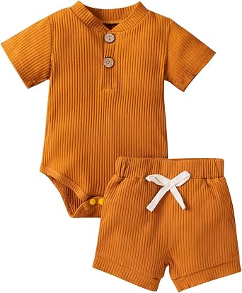 Newborn Baby Boy Girl Summer Clothes Ribbed Sleeveless Bodysuits Rompers Tops+Shorts Pants 2PCS Outfits Set Toddler Clothes