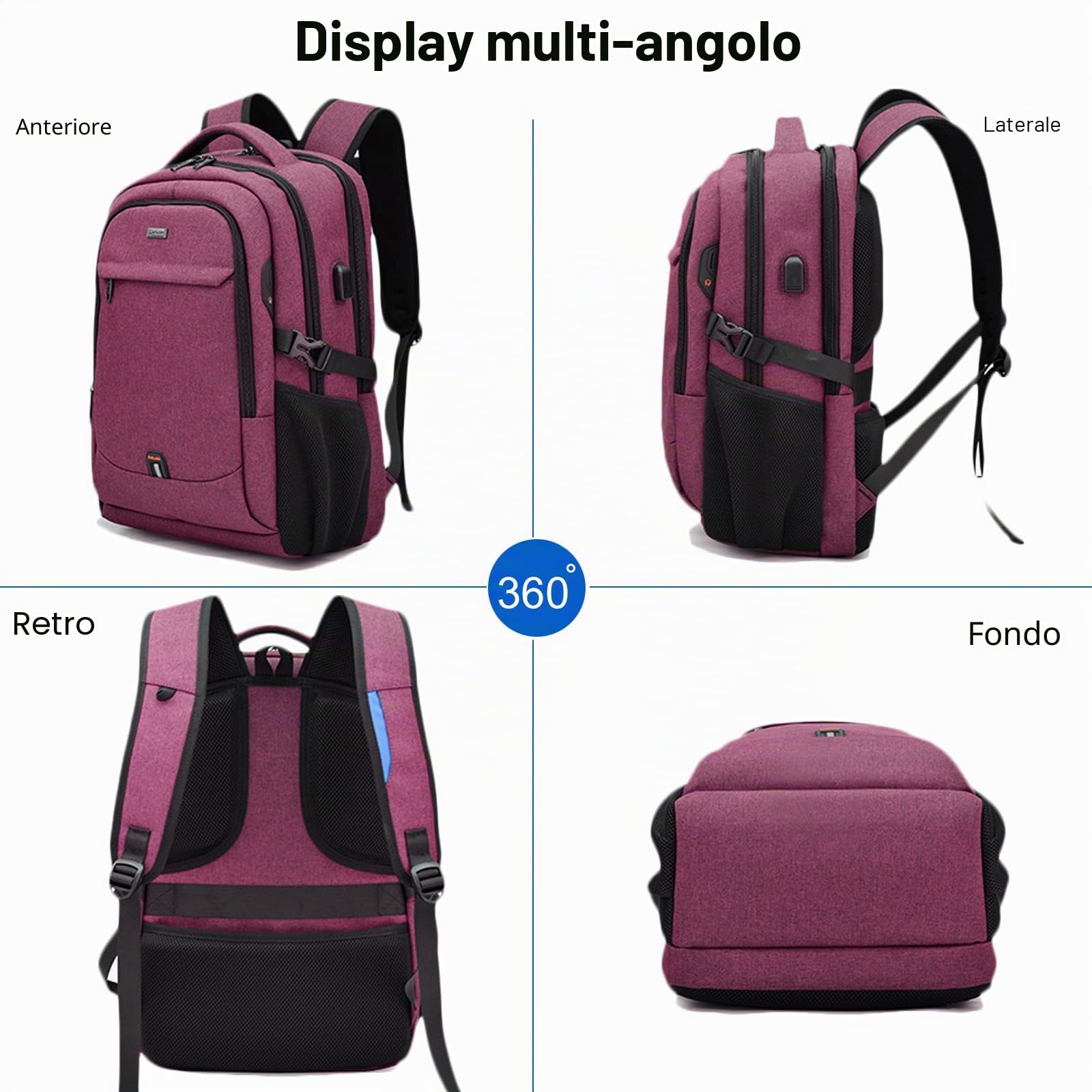FANDARE Zaino PC Portatili zaino professionale Multifunzione Zaino da scuola Zaino per Laptop con porta di ricarica USB per Affari da 15.6 Pollici Zaino Lavoro Uomo Donna Viaggio Zaini Rosa Rossa