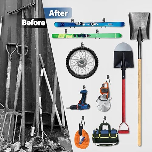 Miniatura 6 de 3-H Paquete de 14 ganchos de pared de garaje, ganchos de garaje resistentes con puntos de soldadura adicionales, organizador de almacenamiento de