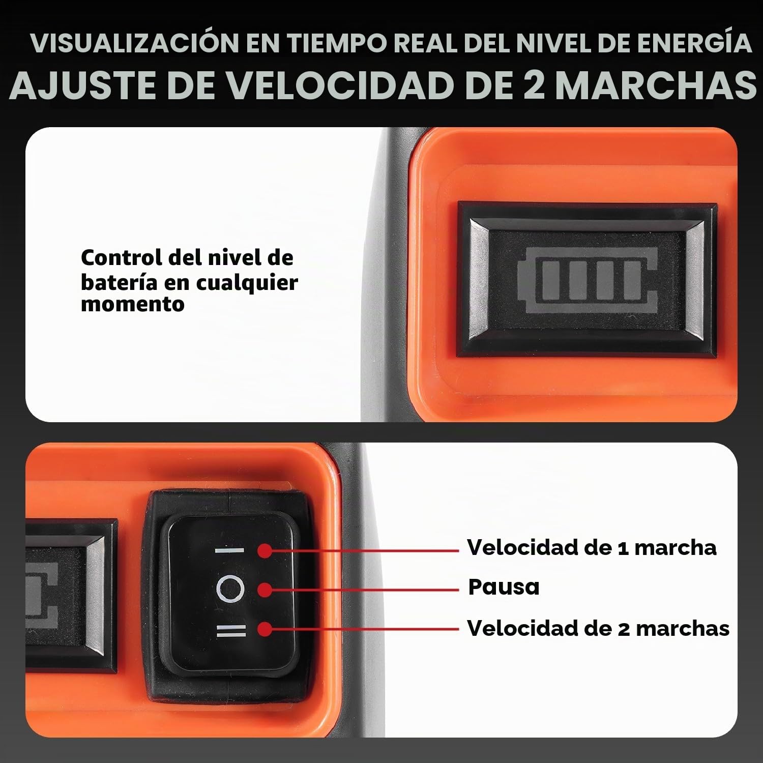 ONEVAN Bomba de Agua con batería 600L/h, Bomba eléctrica de jardín con indicador de Potencia, 2 baterías 2000mAh, 2 velocidades, Bomba de batería, Incluye Boquilla 7 en (Negro, Estándar)
