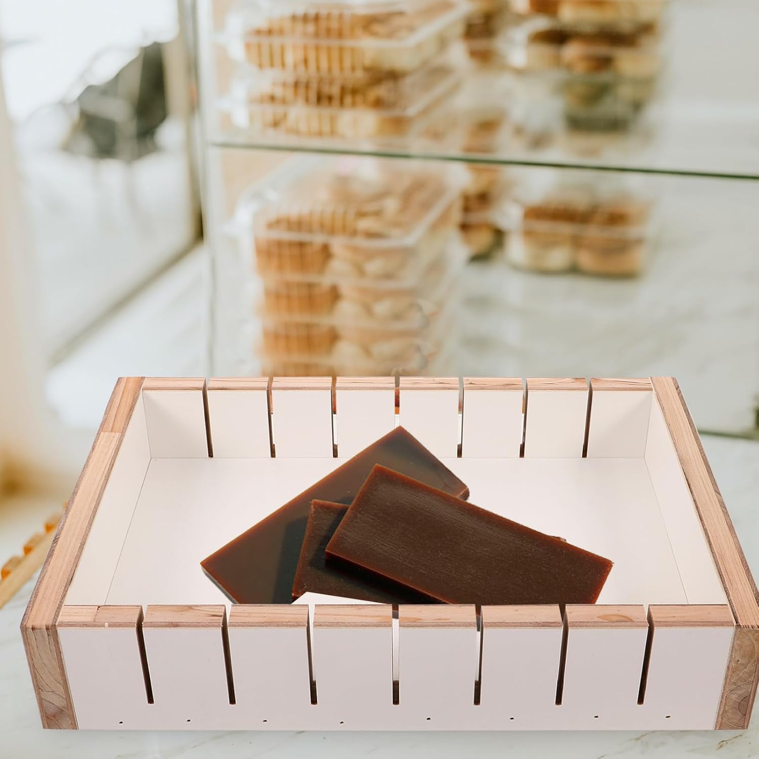 Nougat Maker Mold Press for Donkey-hide Gelatin Cake Handmade Cooling and Shaping Tray Solid Wood Mold for Easy Nougat Making and DIY Candy Baking