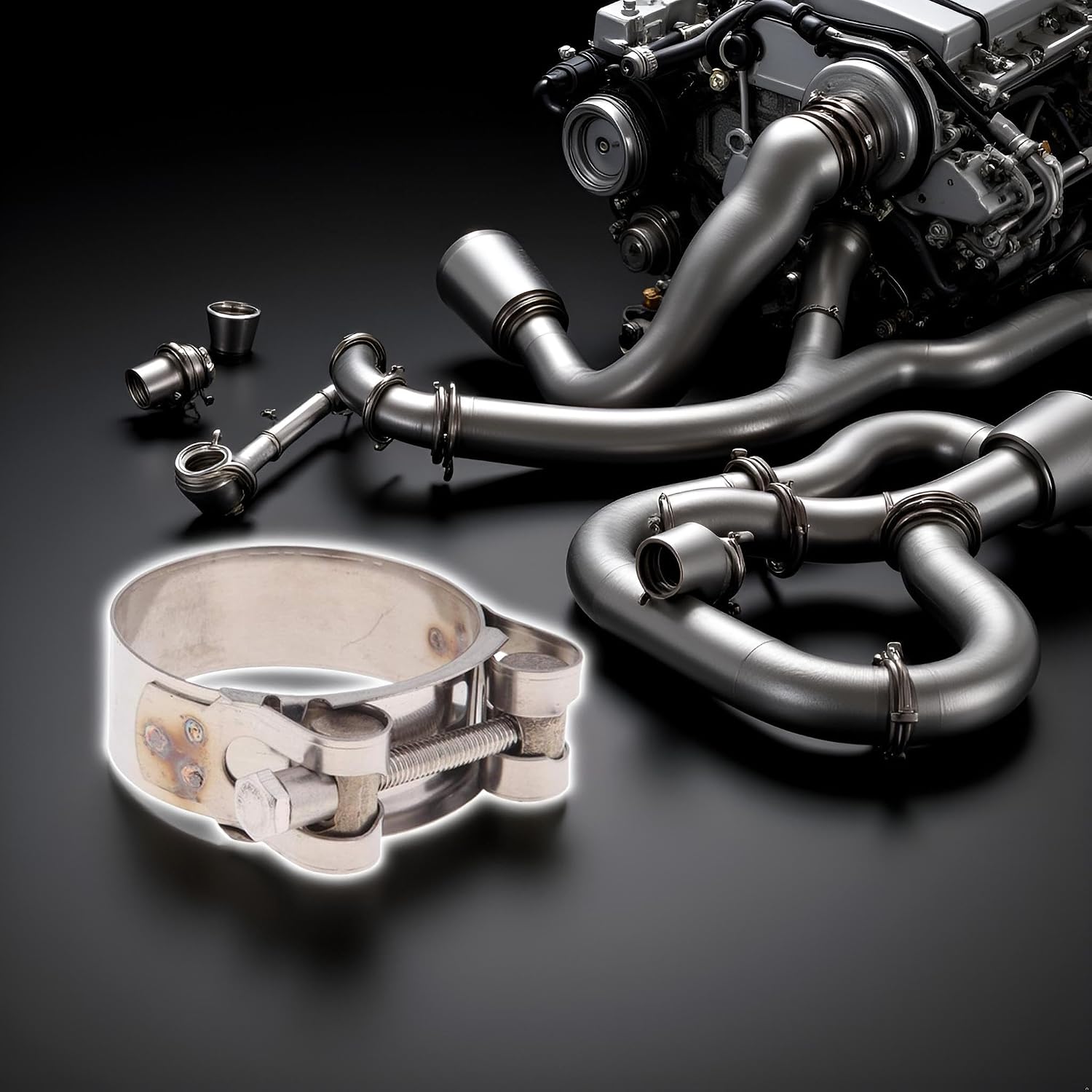 Stainless Steel Exhaust Band Clamp, Exhaust Clamp Stainless Steel Exhaust Band Replacement for Motorcycle Water Hose Car Automotive Replacement Exhaust Clamps (48-51mm)