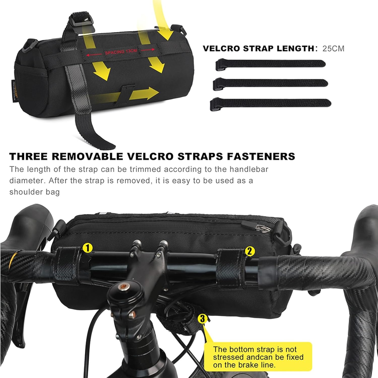 Bike Bag Portable Handlebar Bag, Multi-purpose Bicycle Front Bag with Shoulder Strap, High Visibility Reflective Bike Frame Tube Bag(Black)
