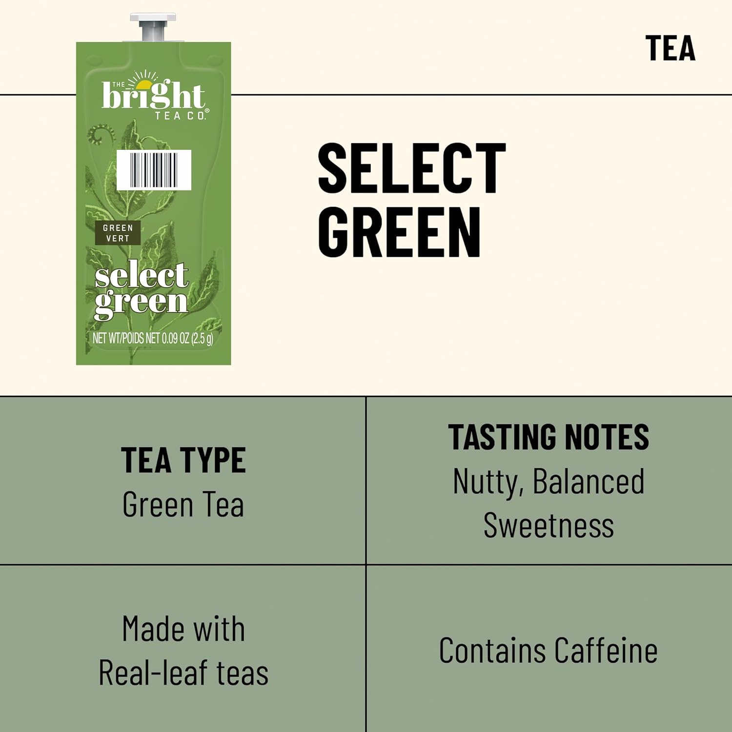 Flavia Bright Tea Co. Select Green Tea Freshpacks works only with Flavia Brewers (Case of 100)
