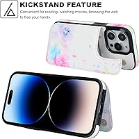 Vista 5 de HAOPINSH Funda tipo cartera para iPhone 14 Pro con tarjetero, patrón de flores pálidas en la parte trasera, de piel sintética, con ranuras