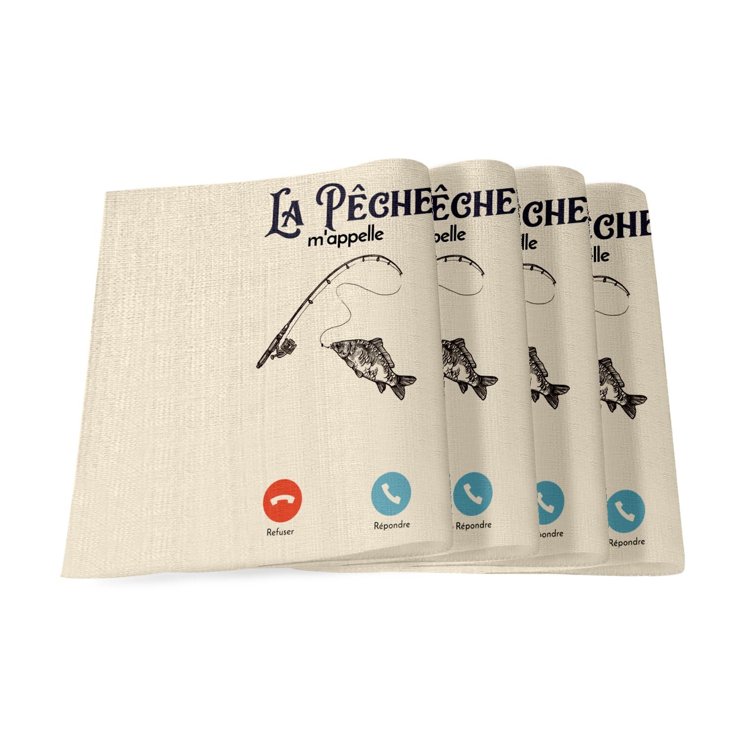 Set de table en lin La Pêche m'appelle grand format pour protéger des taches de repas