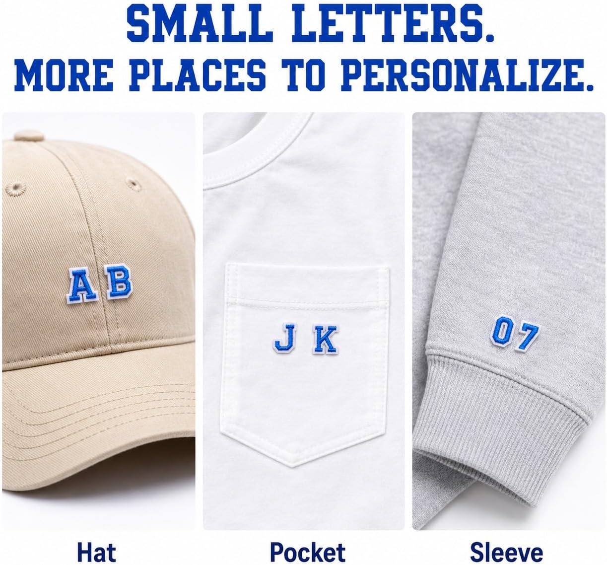 144 PCS 0.7 Inch Small Iron on Letters Patches, 4 Sets Embroidered A-Z Alphabet and 0-9 Number Patches, Applique Patches for Hats, Jackets, Backpacks, Jeans, DIY Crafts (0.7inch Blue)