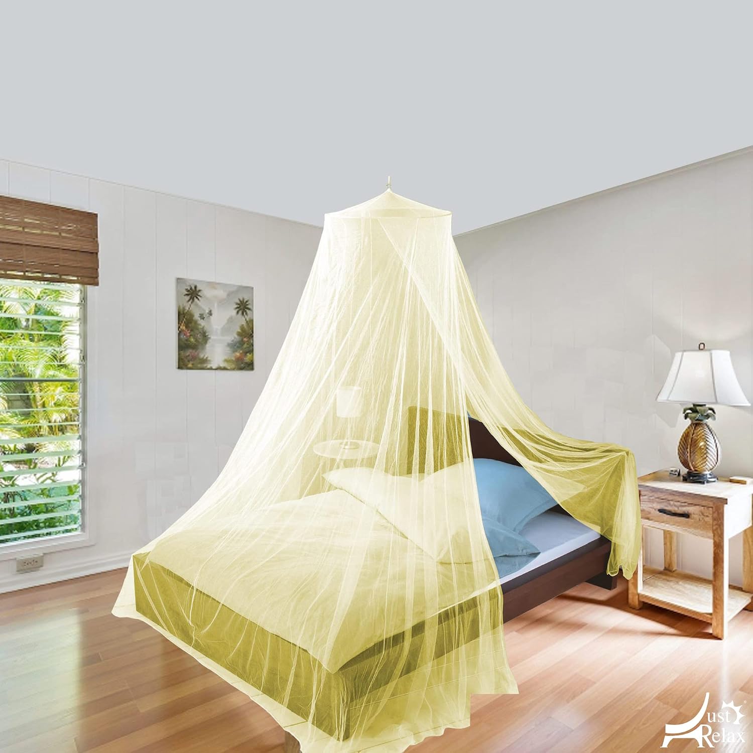 Just Relax Decorative Elegant Bed Net Canopy Set Including Full Hanging Kit, Ideal for Indoors or Outdoors, Intended for Covering Beds, Cribs, Hammocks (Yellow, Twin/Full)