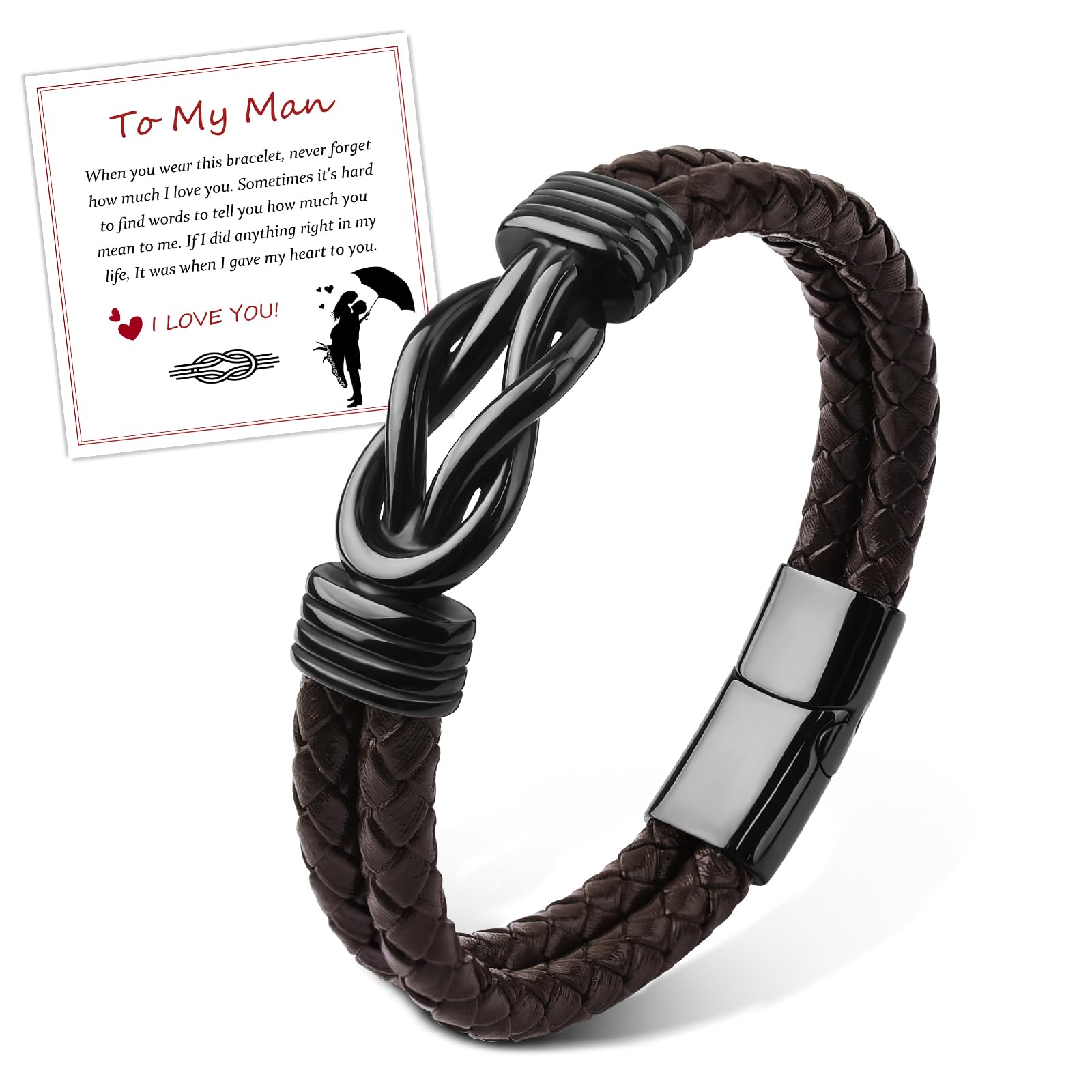 FANCIBAND Regalos San Valentin Hombre, Personalizada Pulsera Cuero Hombre, Regalo Hombre de Aniversario Cumpleaños para Marido Novio