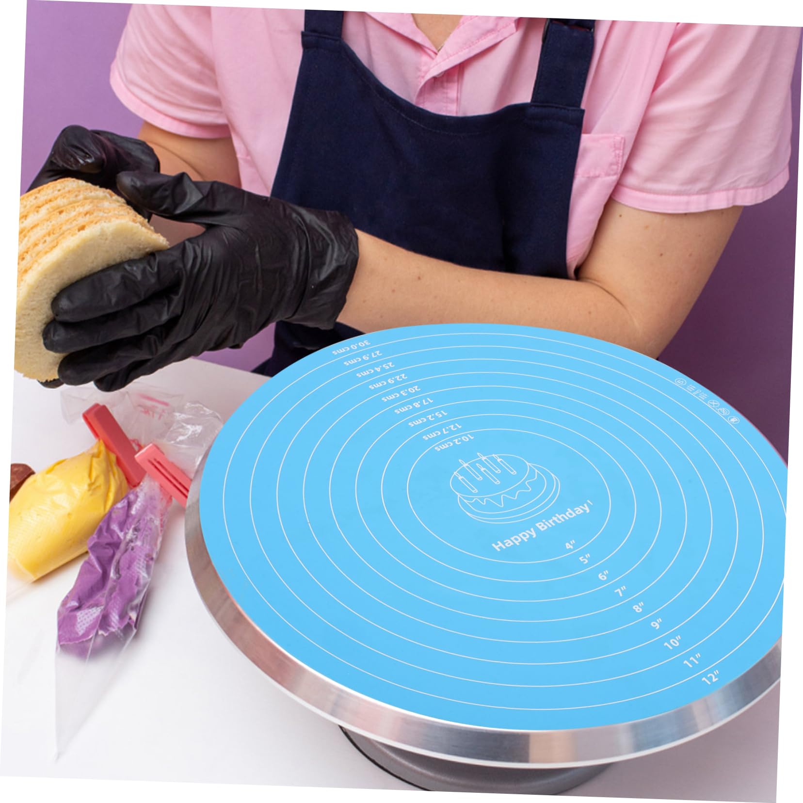 rutschfeste Silikon-Gebäckmatte mit Maßangaben, Backmatte für Kuchen-Drehteller, wiederverwendbar, für Hobbybäcker und Profis