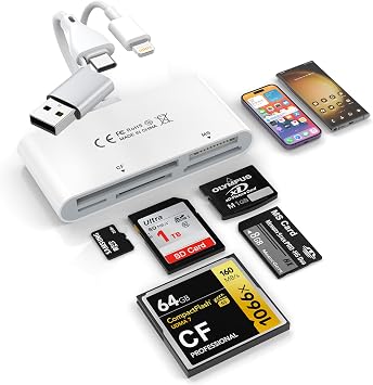 Memory Card Reader, 5in3 Lightning/Type-C/us-sd/TF Micro SD / MS/XD/CF Card Reader OTG Compatible Fast Transfer Support for iPhone, iPad, MacBook, iMac, Samsung, Google, PC