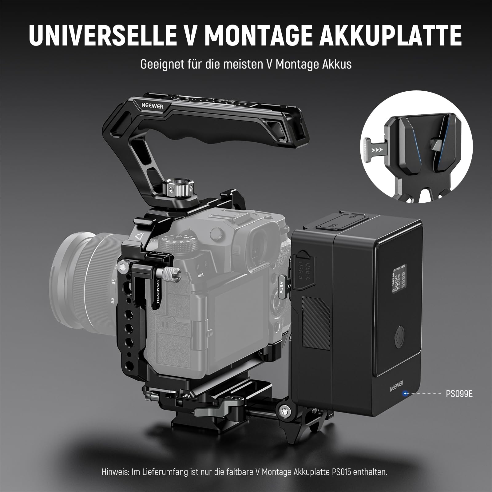 Neewer Faltbare V-Halterung Batterieplatte mit Arca-Typ-Kamera-Grundplatte für RS4 RS3 Gimbal & Stativ – Bild 2