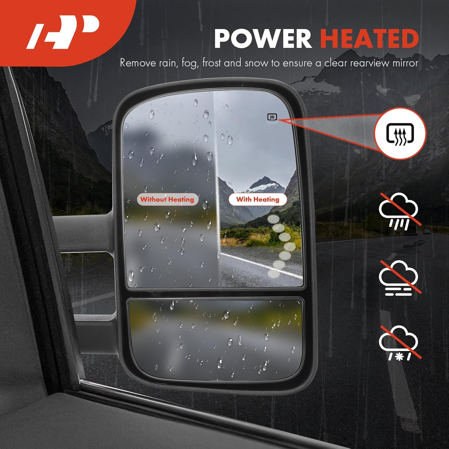 A-Premium Towing Mirrors - Compatible with Chevrolet Silverado 1500 2500 HD 3500 HD, Tahoe, Suburban 1500 2500, Avalanche & GMC Sierra 2500 HD - Power Folding Telescoping Heated Black - Pair Set