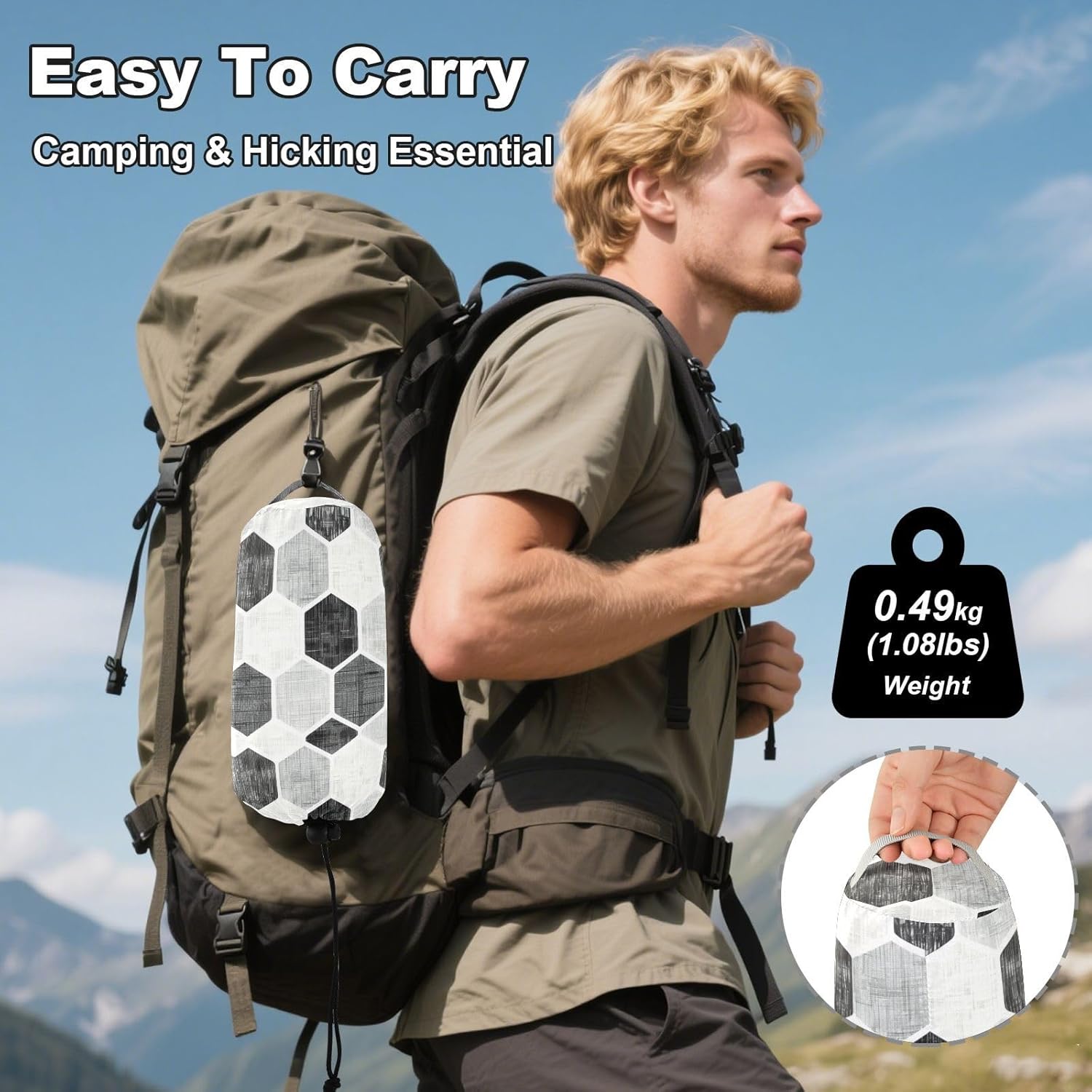 ALAZA Geometric Hexagons Honeycomb Camping Hammocks Single or 2 Person 500 lbs Portable Parachute Travel Hammock w/Tree Straps for Hiking Backpacking Indoor Outdoor