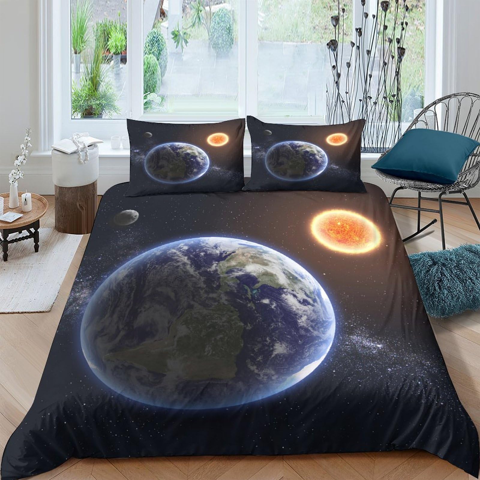 Ctjqhvkz Style-7 3D Printed Space Planet Fitted Sheet Microfiber Soft Breathable Solar System Bed Cover For Bedroom Dorm Decor Single（135X200cm）