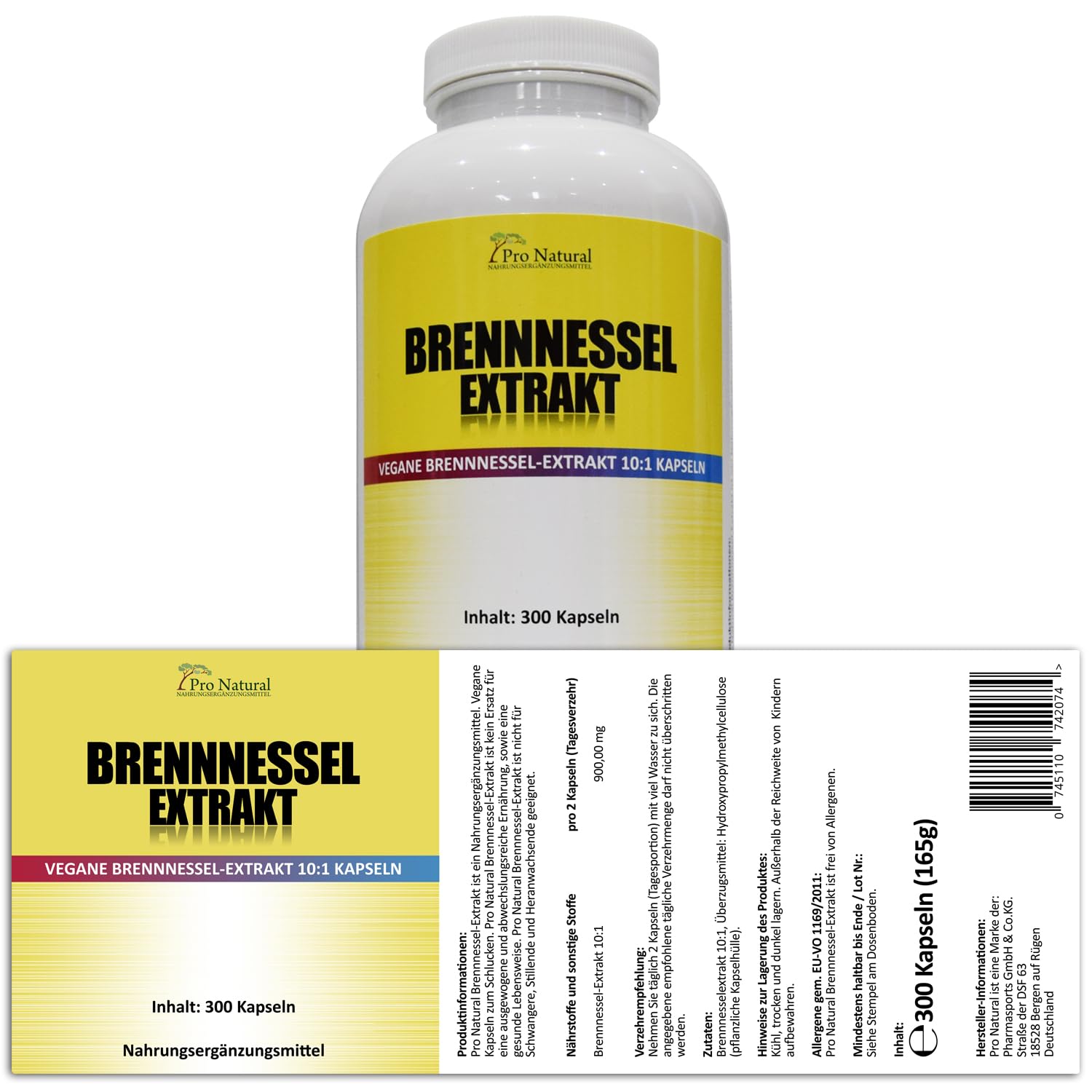 Brennnessel (300 vegane Kapseln) - 10:1 echter Brennnessel-Extrakt - 900mg hochdosiert je Tagesdosis - ohne Zusatzstoffe