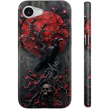 for iPhone 16e Case CuteWireless Charging Compatible Dual-Layer Hard Shell + Silicone Cover - Trendy Wildflower Design Protective Phone Case for Women - Goth Fantasy Raven