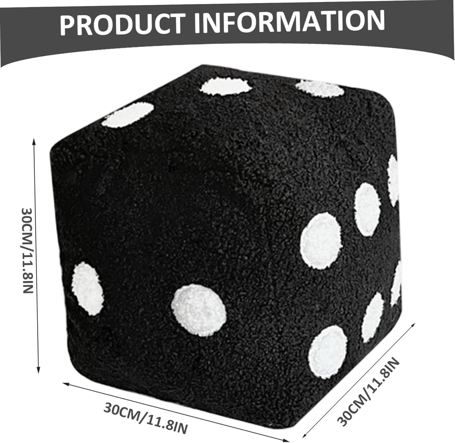 Dice Pillow, 12 Inch 6-Sided Plush Fuzzy Dice Unique Decorative Throw Pillows for Home, Hotel, Party, Office, Black Sofa Cushion