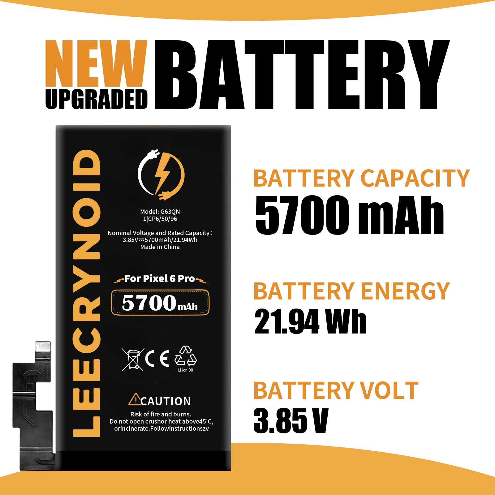 LeeCrynoid Pixel 6 Pro Replacement Battery,Upgraded 5700mAh High Capacity Battery,Compatible with HTC Google Pixel 6 Pro 6.7'' Model GLUOG, G8VOU with Repair Tool Kits