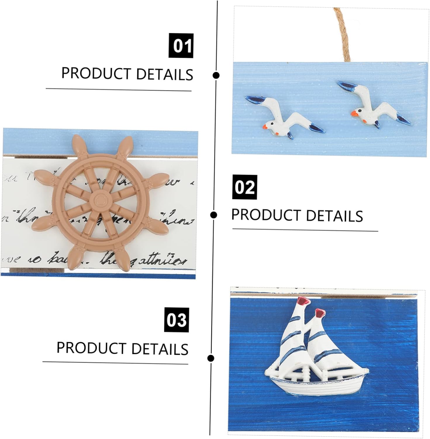Holibanna Nautical Ship Wheel Wall Hanging Decor Ocean Theme Wooden Sign for Home Beach House or Party Decoration Coastal Style 4-Square Door Sign Marine Elements