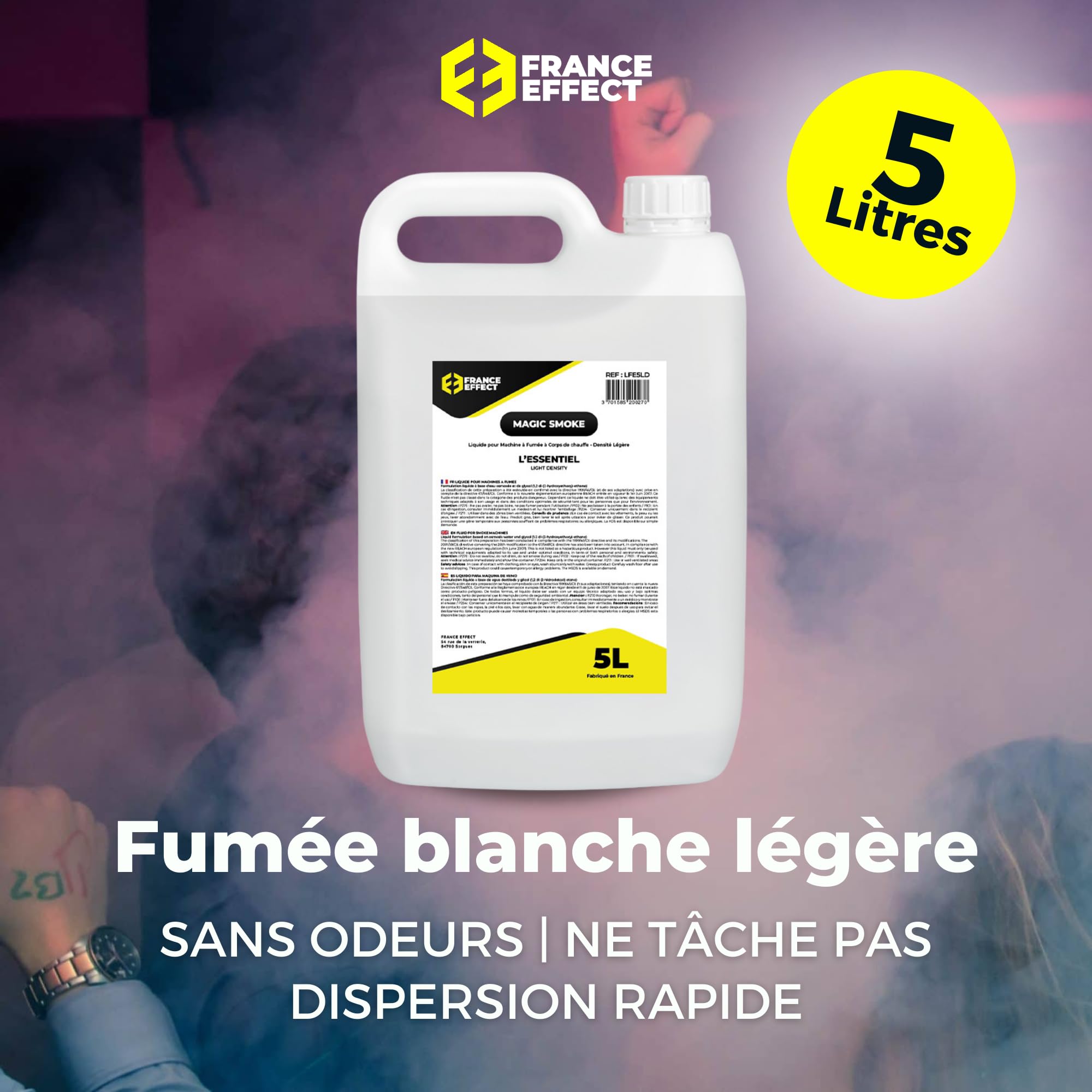 France Effect Liquido per macchina del fumo - L'ESSENZIEL (LIGHT) - Magic Smoke® 5L - Fumo leggero, inodore ed economico. Prodotto in Francia.