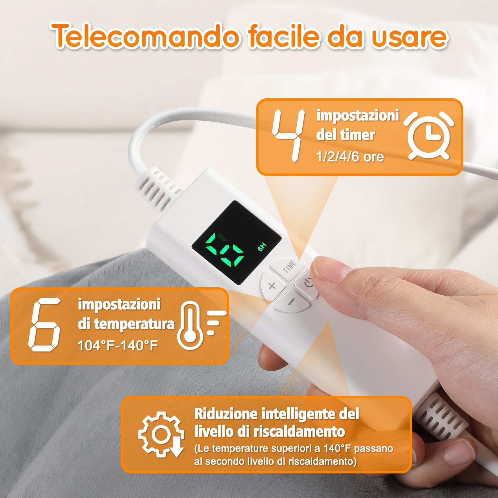 Termoforo Elettrico Cervicalee Spalle, Schiena, Cuscino Elettrico Riscaldante 61x94cm Con timer di 4 ore e 6 Livelli di Riscaldamento Spegnimento Automatico,Lavabile Termoforo Lombare Ricaricabile
