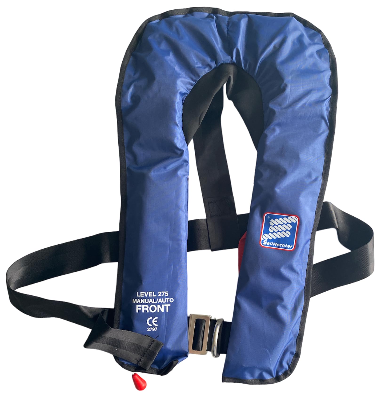 Seilflechter - 275 Automatik Rettungsweste für Erwachsene ab 40kg, selbstauslösend inkl. 60g CO2 Kartusche, ohnmachtssicher, mit Signalpfeife, Klickverschluss mit Lifebelt