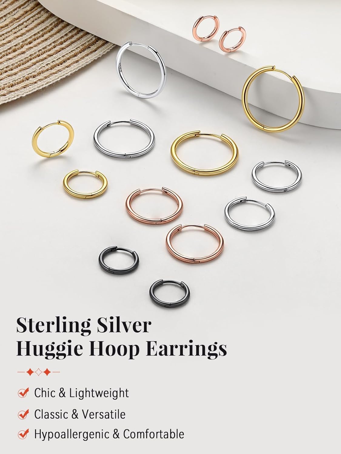 FaithHeart Sterling Silver Huggie Hoop Earrings for Women, Real S925 Hypoallergenic Lightweight Silver/Black/Gold/Rose Gold Huggie Hoops Everyday Sleeper Earring 8/10/12/14/16/18/20mm - Image 8