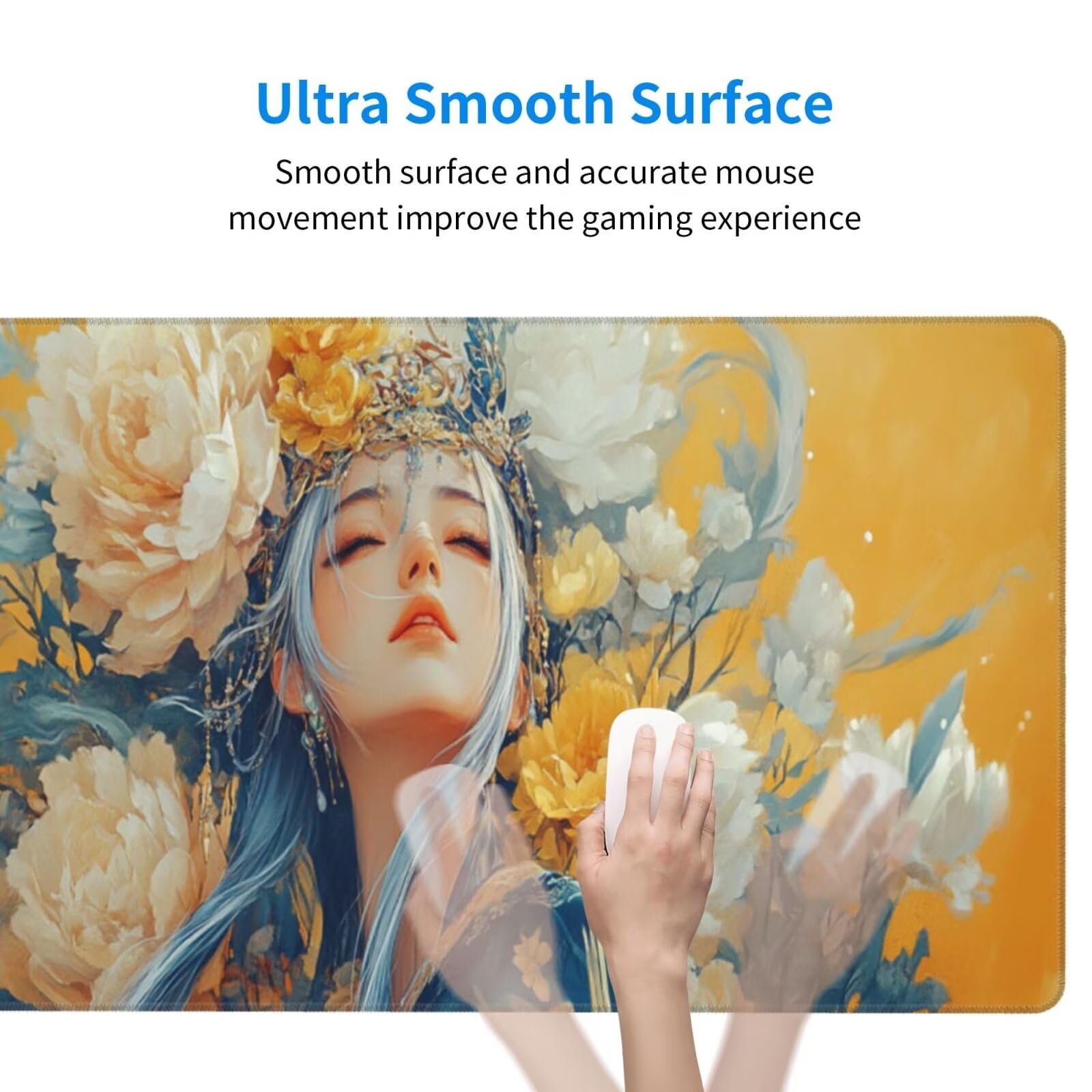 Żółta podkładka pod mysz XXL Beauty mata na biurko 1600 x 800 x 3 mm zmywalna podkładka do gier na laptopa, z antypoślizgową gumową podstawą do gier, PC, pracowników biurowych Y791